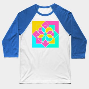 Random geometric elements in square print with bright neon colors Baseball T-Shirt